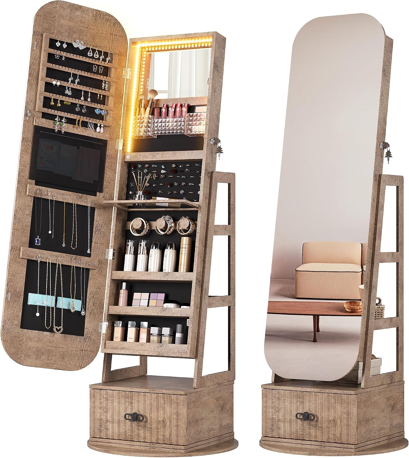 Full Length Mirror Jewelry Armoire - Lemari Perhiasan Putar 360 Derajat dengan