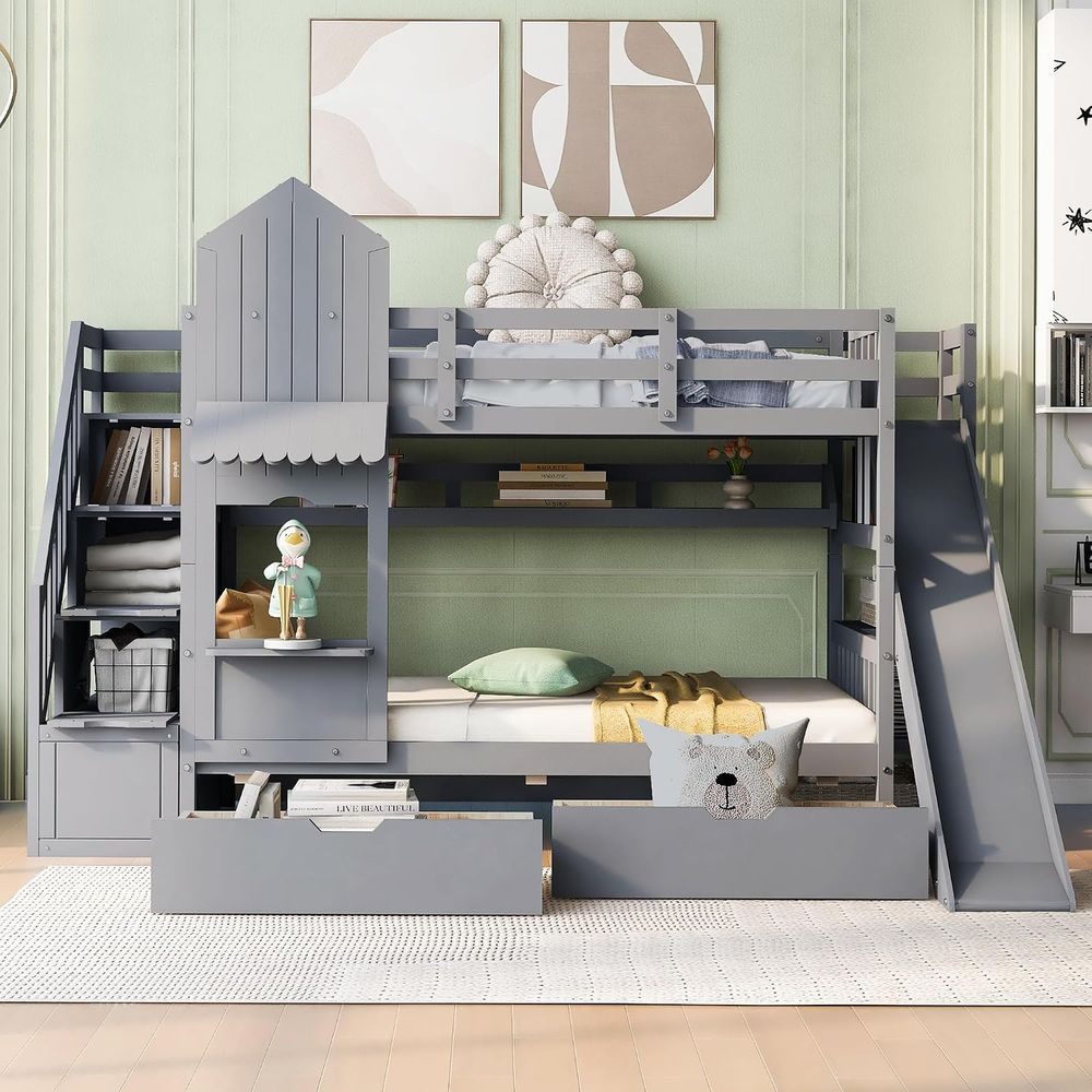 Bunk Bed With Stairs And Slide - Tempat Tidur Tingkat Anak emave dengan