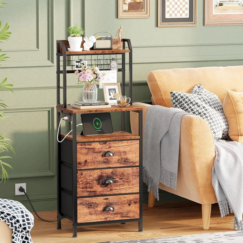 Solid Wood Nightstand 2 Drawers - Meja Nakas Tinggi 40'' Dengan Stasiun