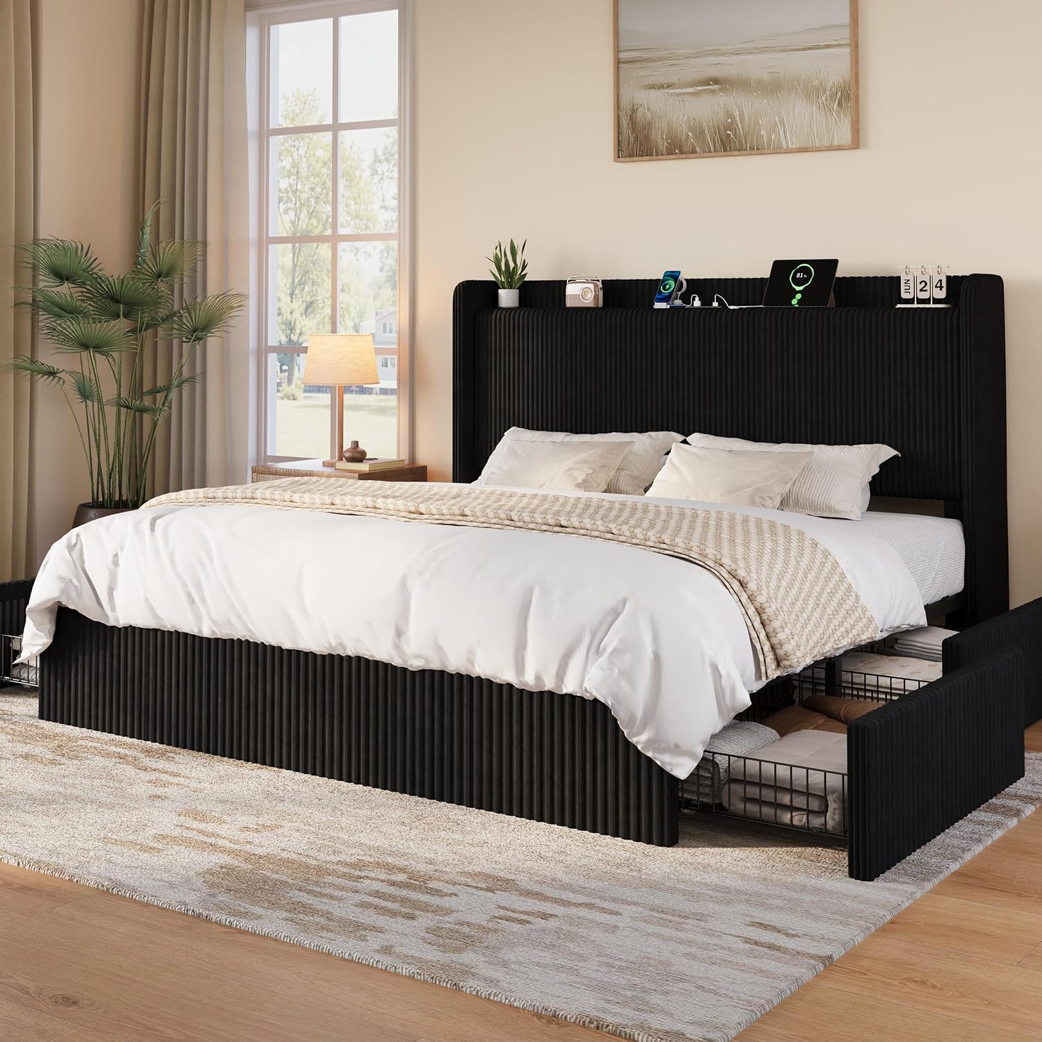 King Size Bed Frame With Storage Drawers - Rangka Tempat Tidur King Size dengan