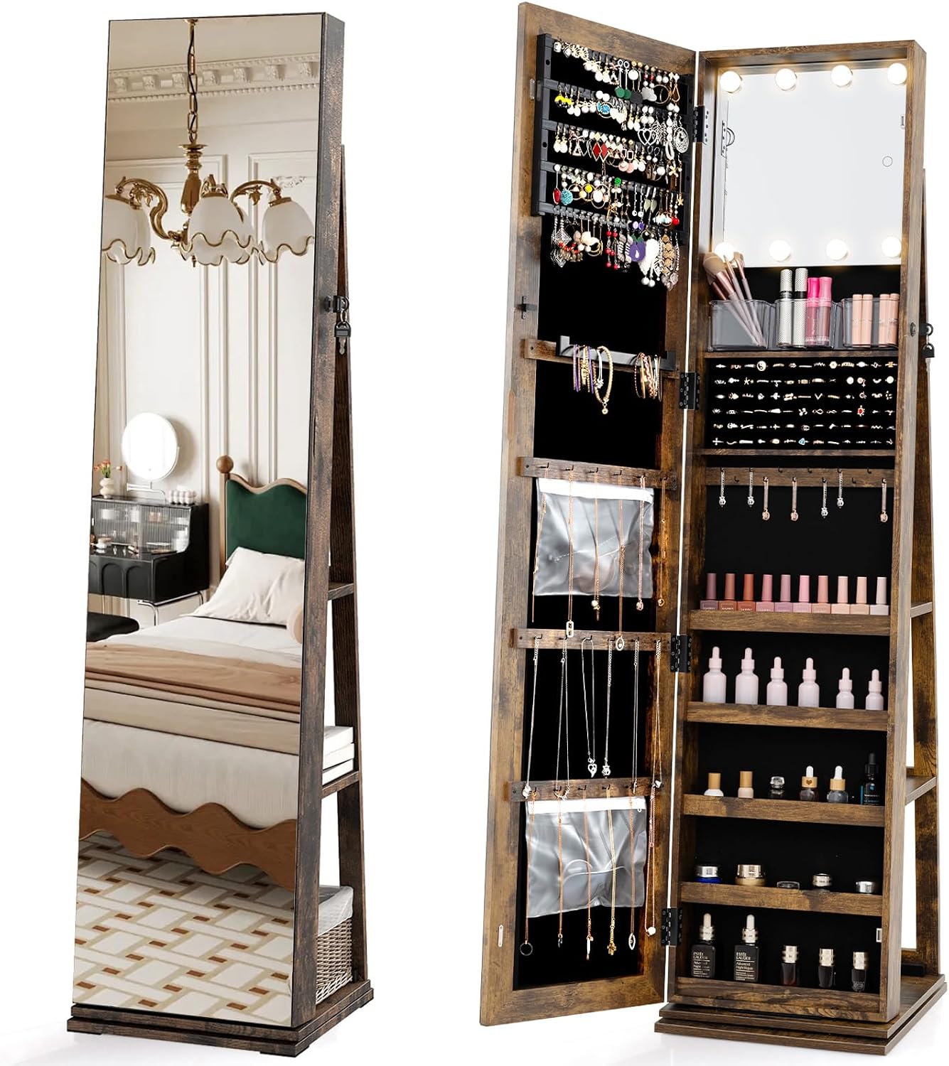 Full Length Mirror Jewelry Armoire - Lemari Perhiasan Putar dengan Cermin Panjang