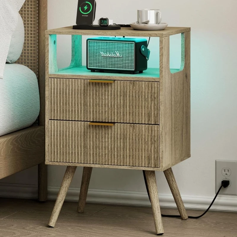 Solid Wood Nightstand 2 Drawers - Meja Nakas Modern dengan 2 Laci
