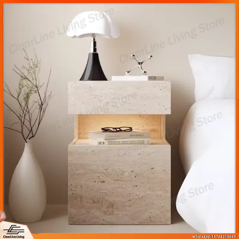 Floating Nightstand With Led Light - Meja Nakas Kayu Solid Minimalis Modern,