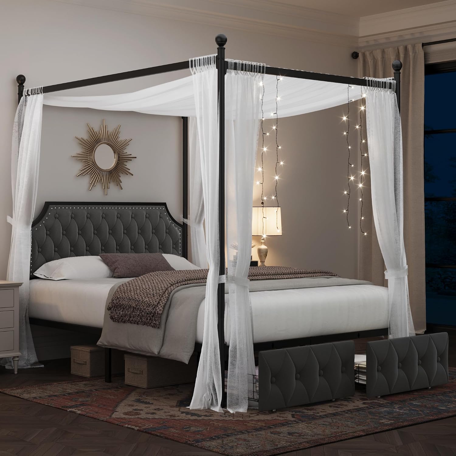 Canopy Bed Frame Metal Queen - Rangka Tempat Tidur Queen Canopy dengan