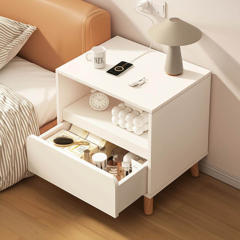 Solid Wood Nightstand 2 Drawers - Meja samping tempat tidur putih Kamar