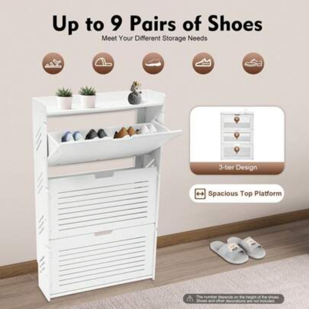 Shoe Rack Cabinet Narrow Entryway - Lemari Penyimpanan Sepatu Modern 3 Lapis,
