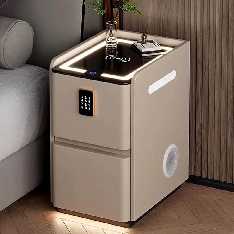 Solid Wood Nightstand 2 Drawers - Meja Samping Tempat Tidur Dengan Port