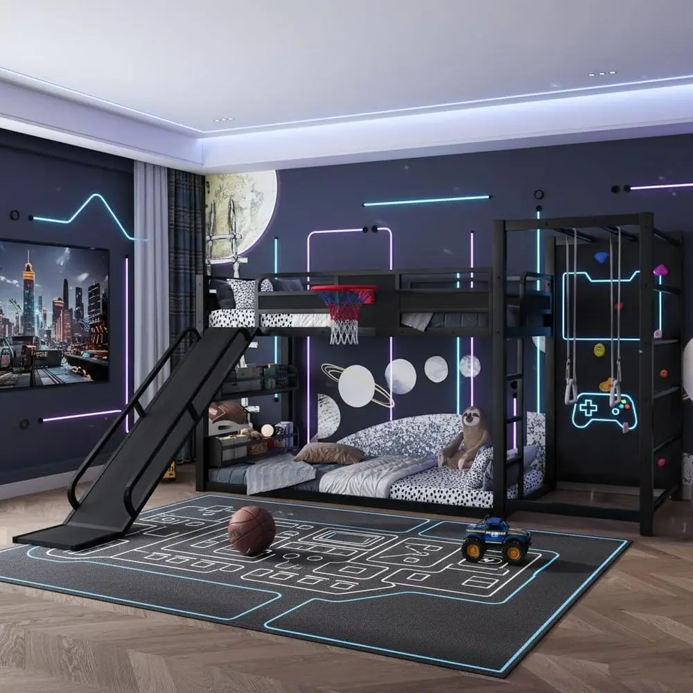 Bunk Bed With Stairs And Slide - Tempat Tidur Tingkat Logam Ganda dengan