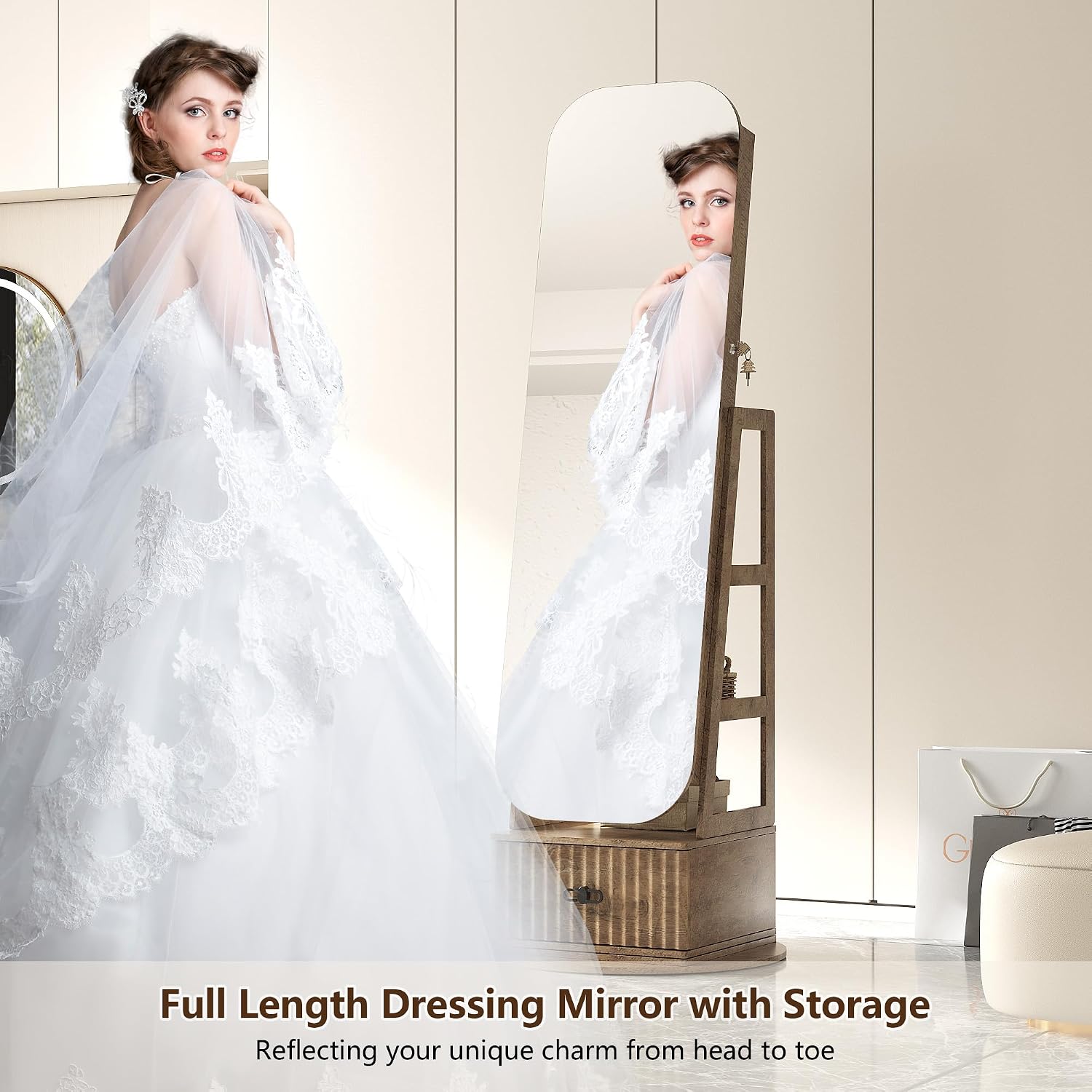 Lemari Perhiasan Putar 360 Der - Full Length Mirror Jewelry Armoire ulasan dan harga