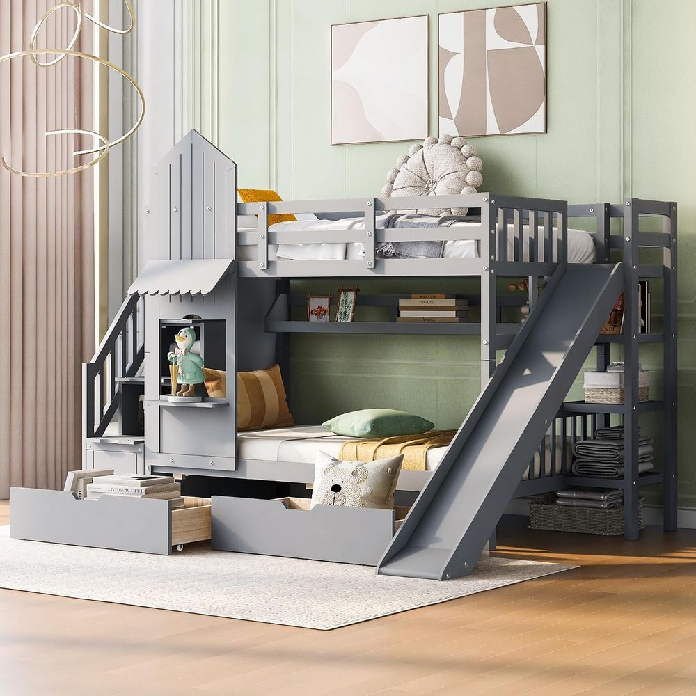 Tempat Tidur Tingkat Anak emav - Bunk Bed With Stairs And Slide ulasan dan harga
