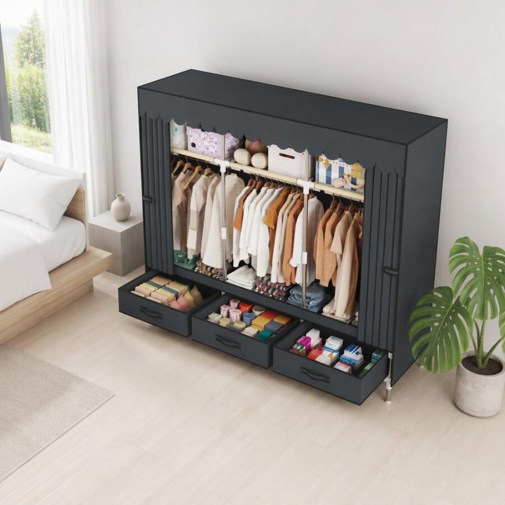 Lemari Pakaian Portabel dengan - Wardrobe Closet Portable Fabric Cover ulasan dan harga