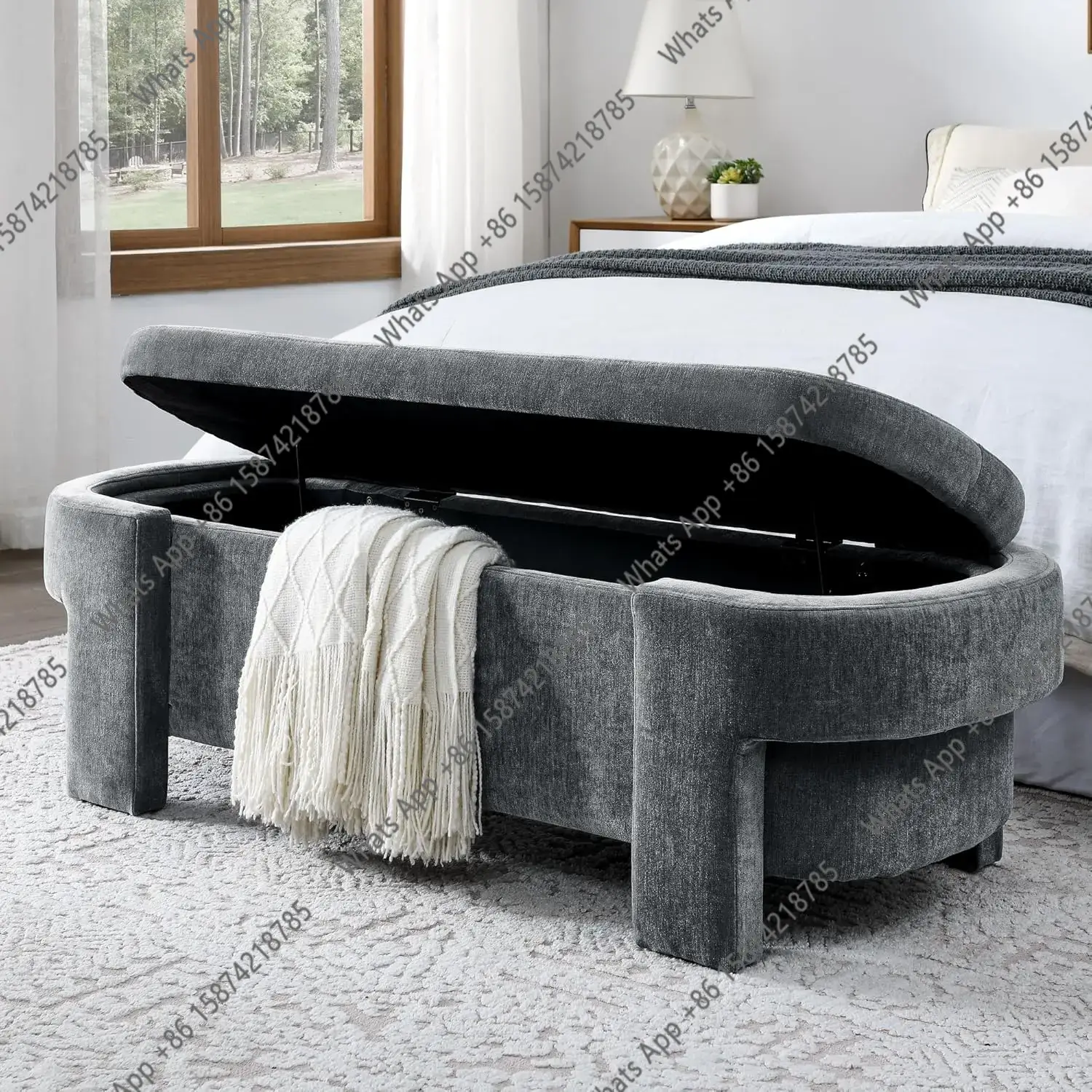 Bangku Penyimpanan Oval Berlap - Bedroom Furniture ulasan dan harga