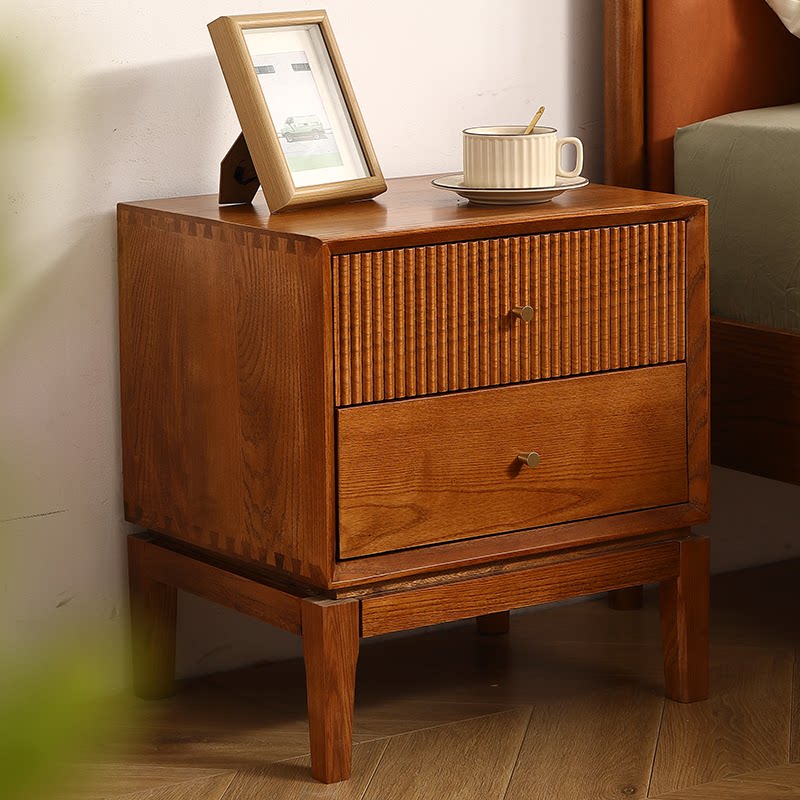 Meja Nakas Kayu Solid Retro, F - Solid Wood Nightstand 2 Drawers ulasan dan harga