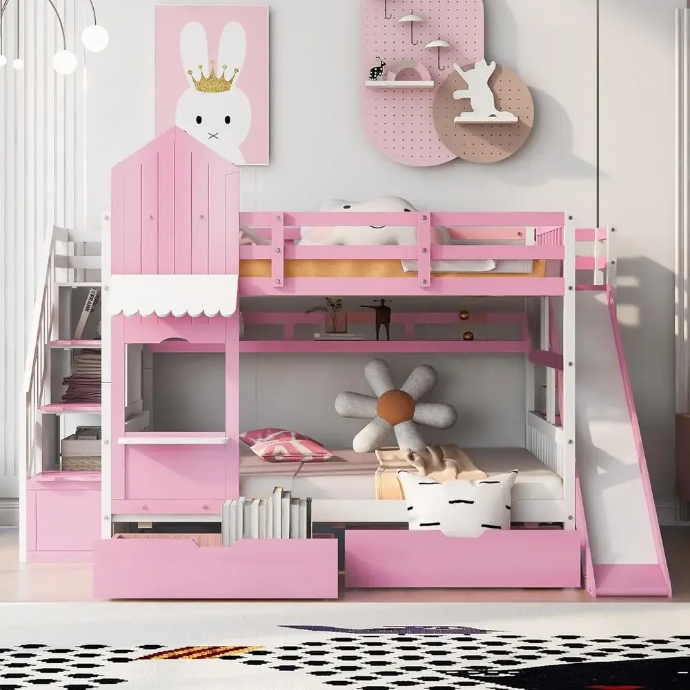 Tempat Tidur Susun Anak dengan - Bunk Bed With Stairs And Slide ulasan dan harga