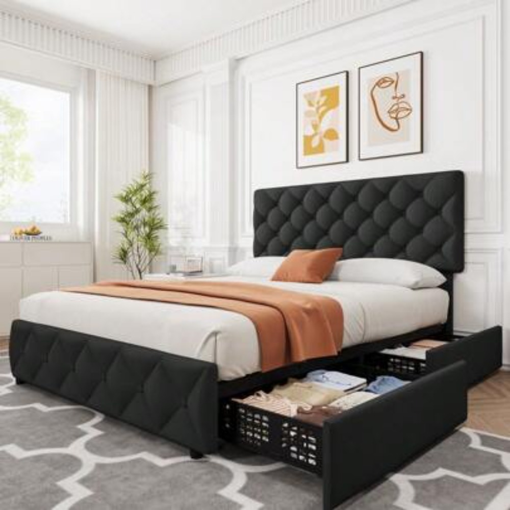 Rangka Tempat Tidur Ukuran Que - King Size Bed Frame With Storage Drawers ulasan dan harga