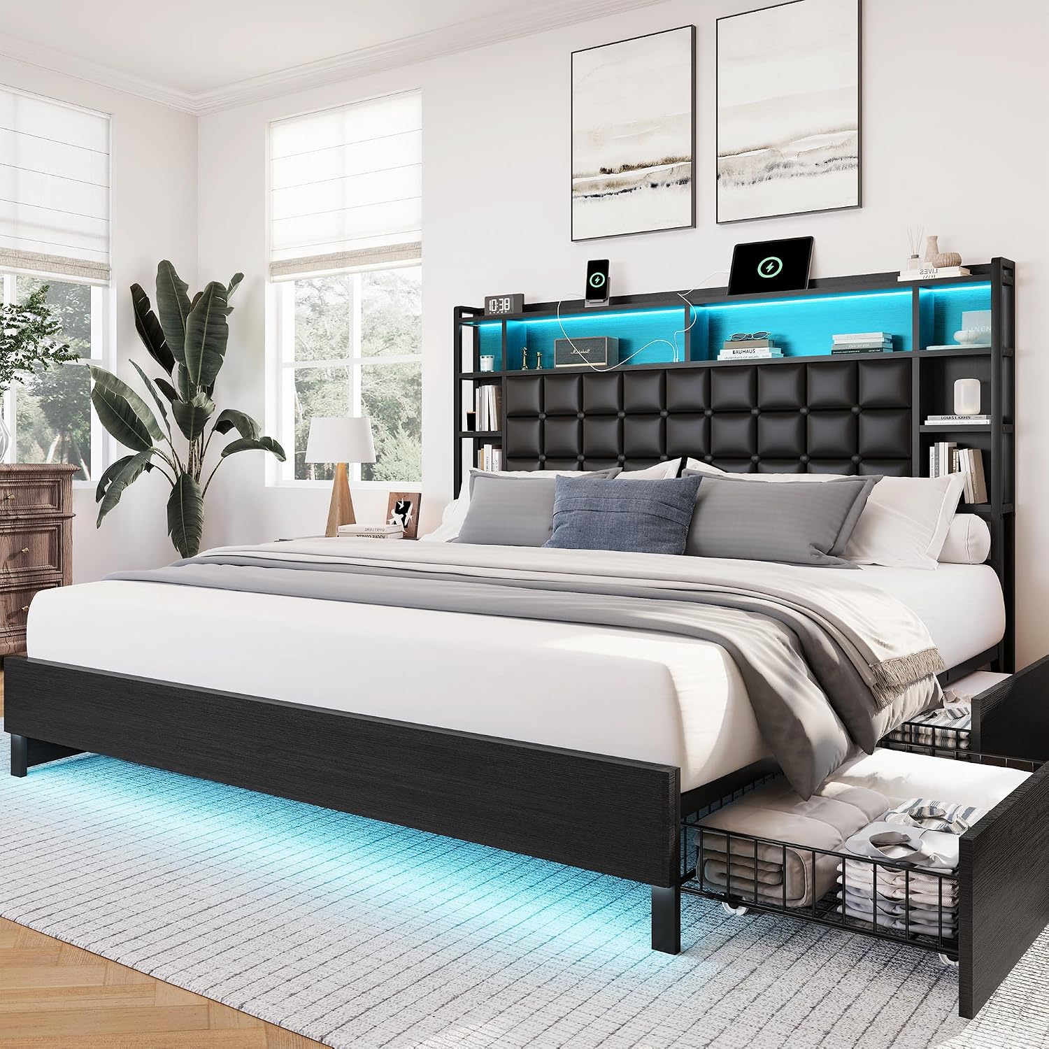 Rangka Tempat Tidur Kayu Ukura - King Size Bed Frame With Storage Drawers ulasan dan harga