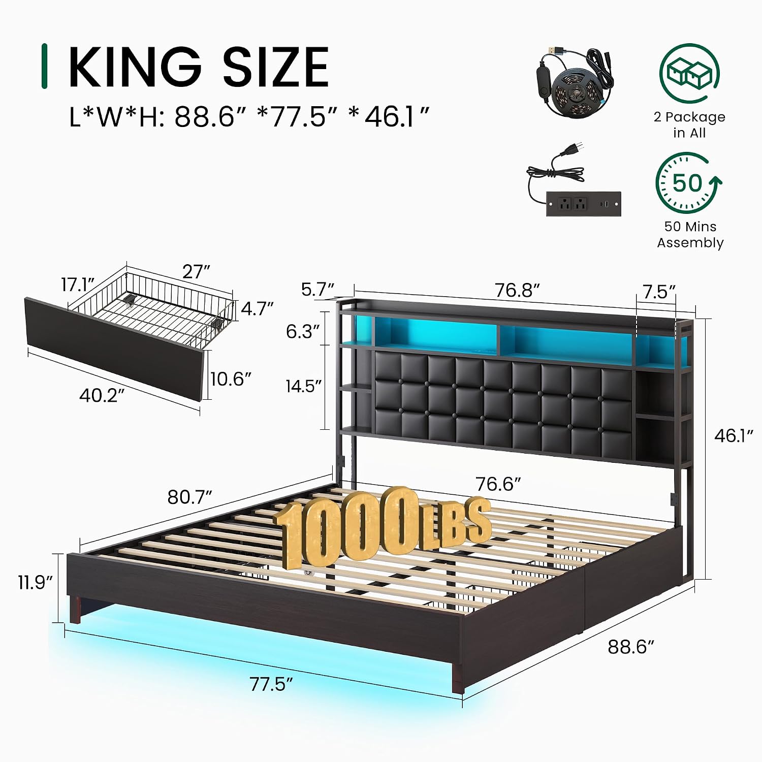 Rangka Tempat Tidur Kayu Ukura - King Size Bed Frame With Storage Drawers ulasan dan harga