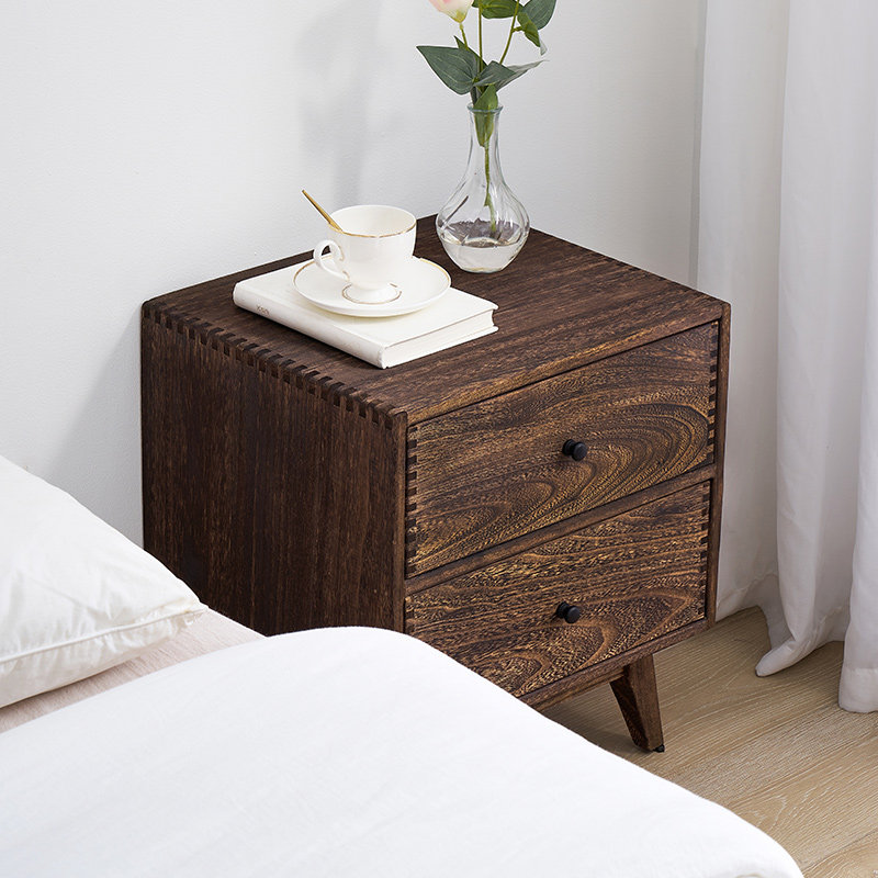 Meja Samping Tempat Tidur Kayu - Solid Wood Nightstand 2 Drawers ulasan dan harga