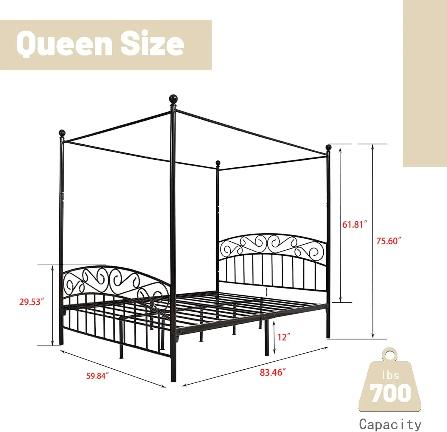 Rangka Tempat Tidur Kanopi Uku - Canopy Bed Frame Metal Queen ulasan dan harga