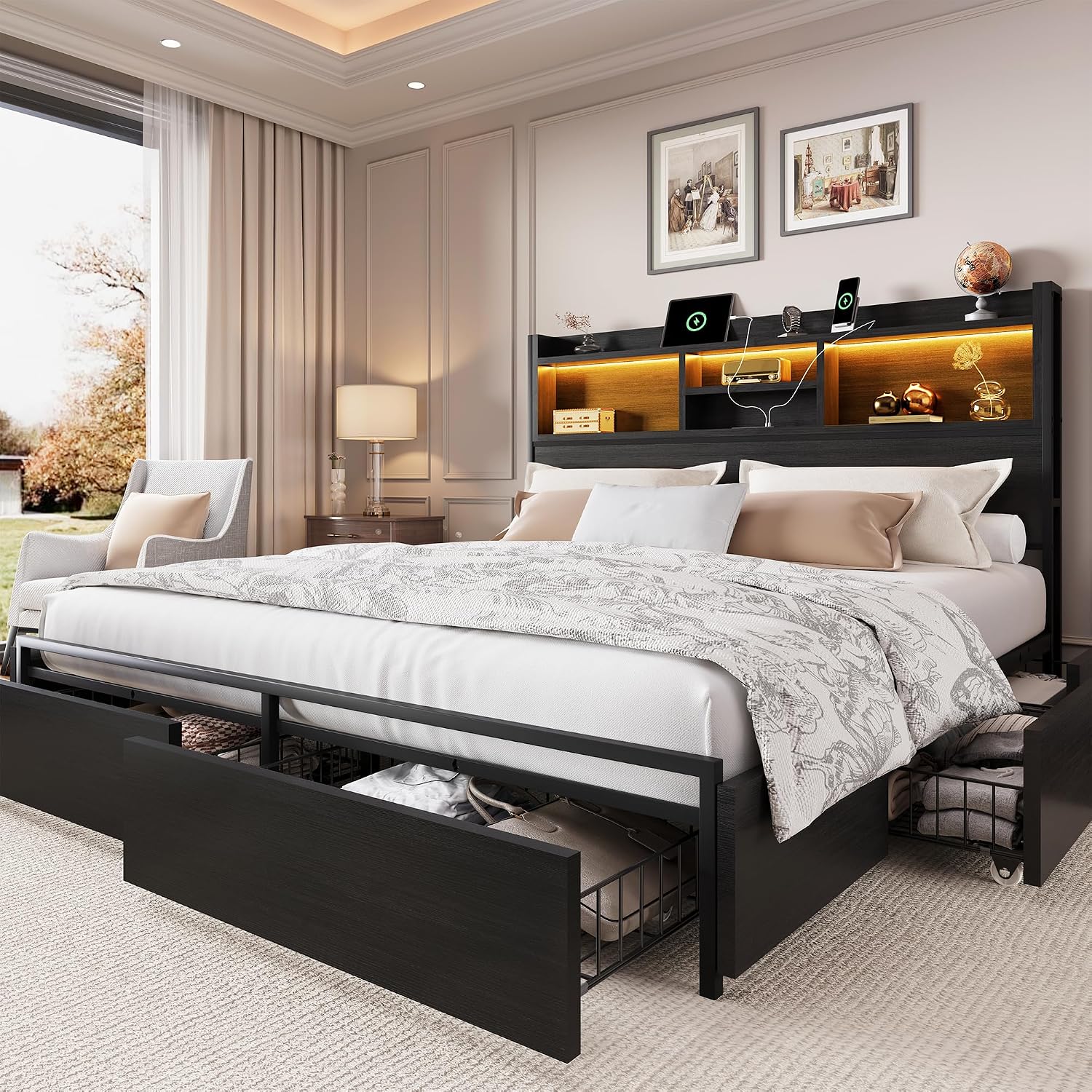Rangka Tempat Tidur King Size  - King Size Bed Frame With Storage Drawers ulasan dan harga