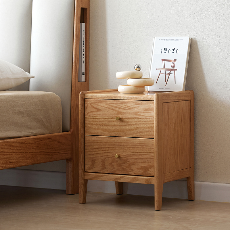 Meja Nakas Kayu Solid Oak Gaya - Solid Wood Nightstand 2 Drawers ulasan dan harga