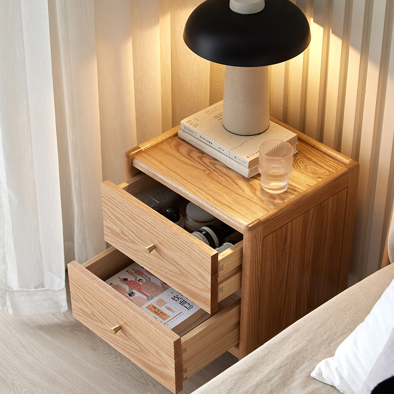 Meja Nakas Kayu Solid Oak Gaya - Solid Wood Nightstand 2 Drawers ulasan dan harga
