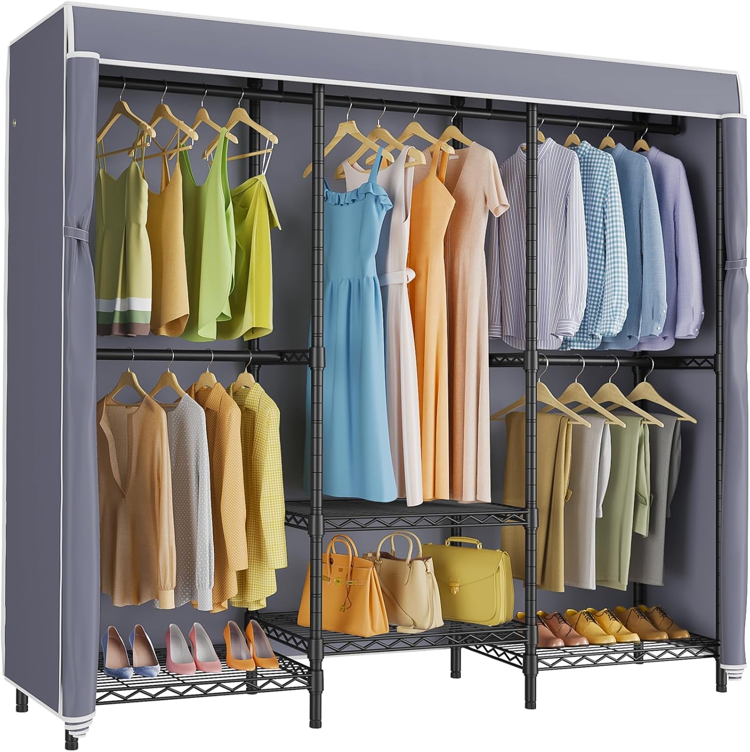 Rak Pakaian Berpenutup dengan  - Wardrobe Closet Portable Fabric Cover ulasan dan harga