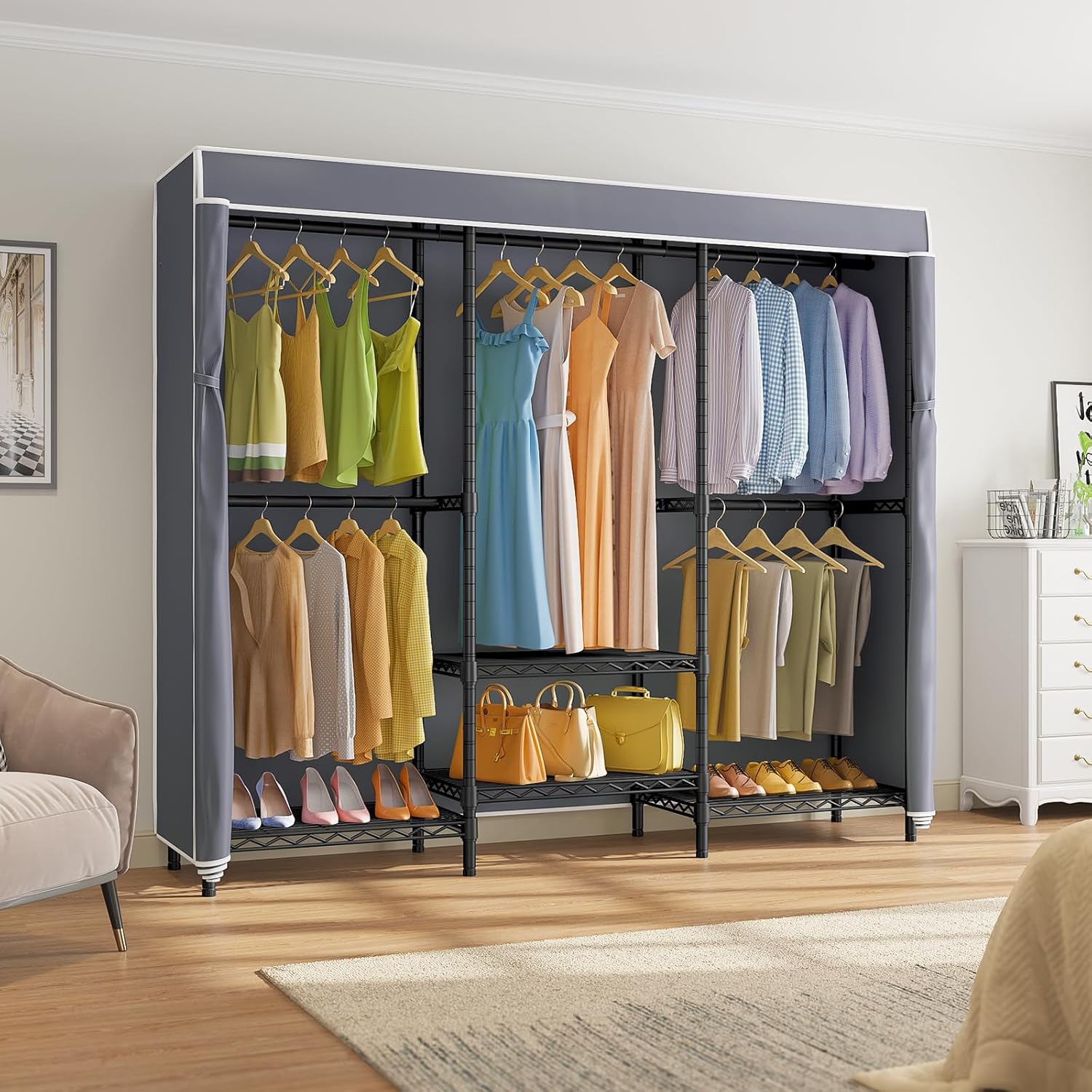 Rak Pakaian Berpenutup dengan  - Wardrobe Closet Portable Fabric Cover ulasan dan harga