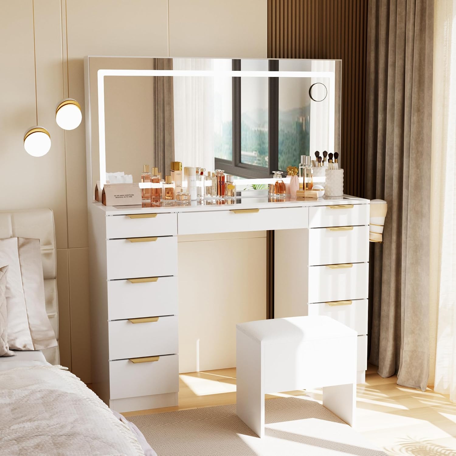 Meja Rias Kaca dengan Cermin d - Dressing Table Vanity With Lighted Mirror ulasan dan harga