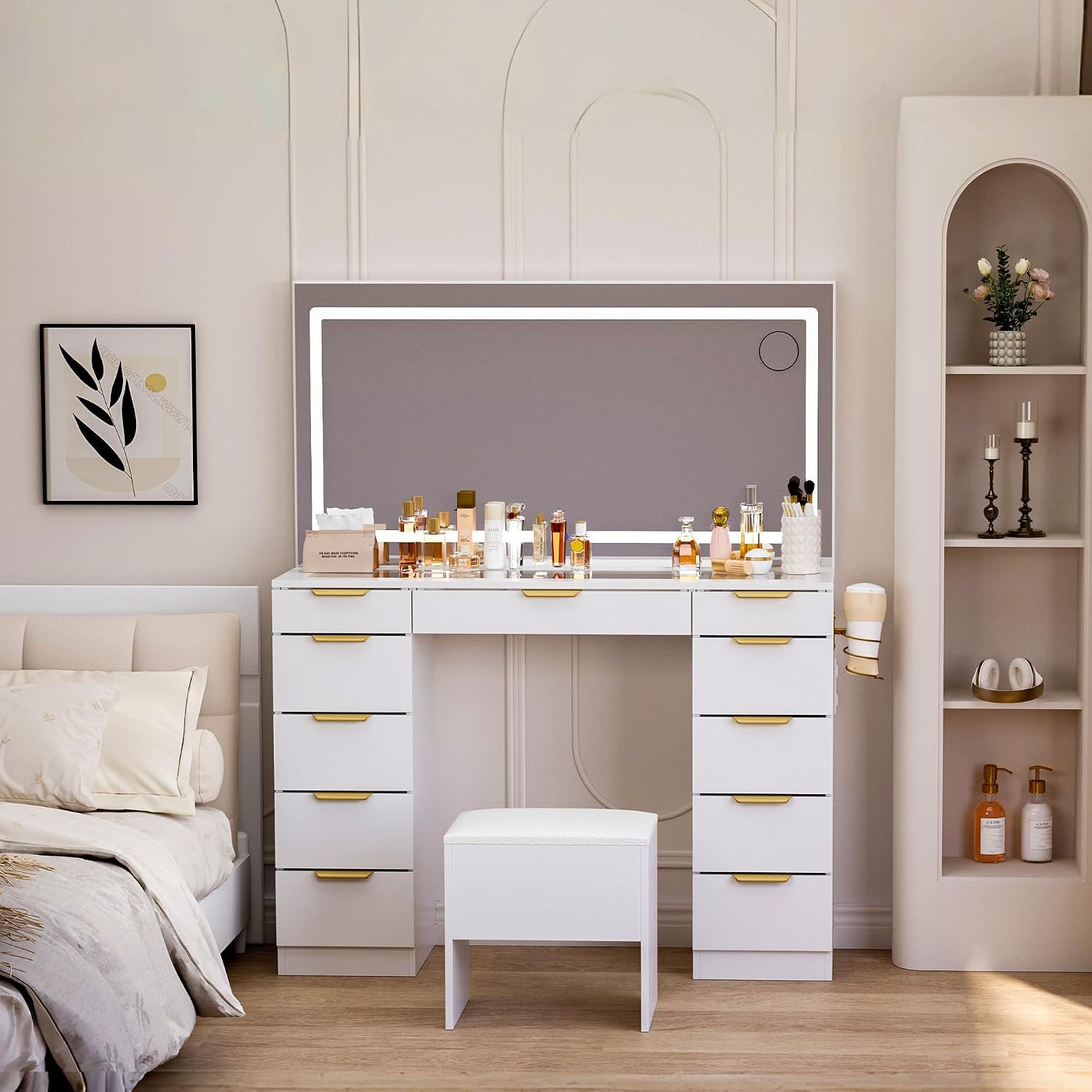Meja Rias Kaca dengan Cermin d - Dressing Table Vanity With Lighted Mirror ulasan dan harga