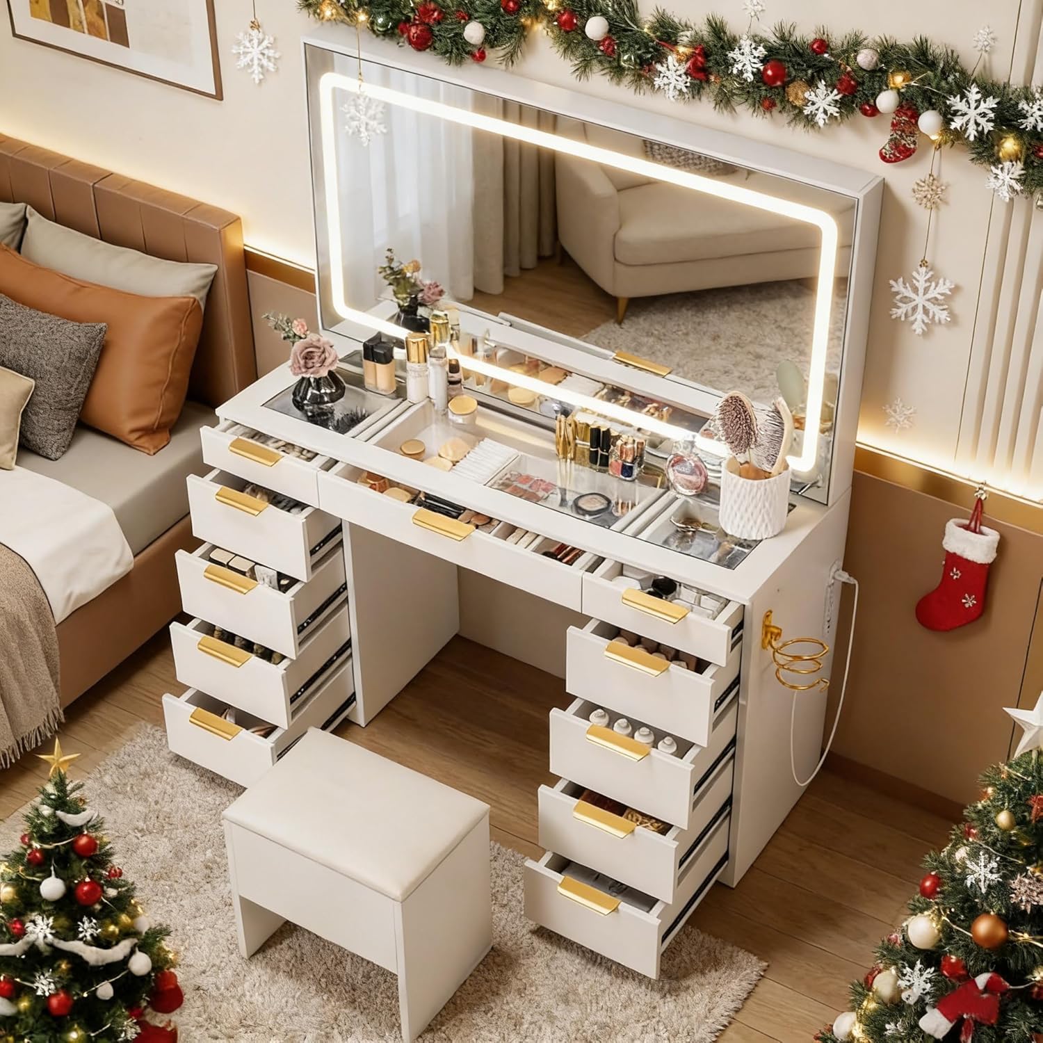 Meja Rias Kaca dengan Cermin d - Dressing Table Vanity With Lighted Mirror ulasan dan harga