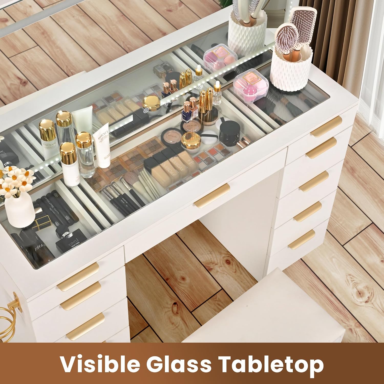 Meja Rias Kaca dengan Cermin d - Dressing Table Vanity With Lighted Mirror ulasan dan harga
