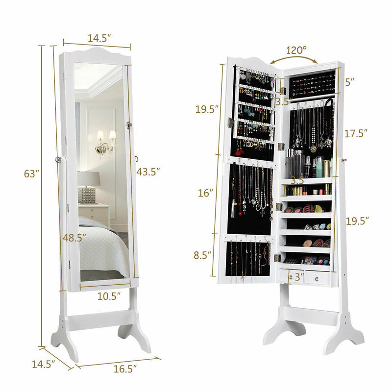 Lemari Perhiasan LED 14 Lampu  - Full Length Mirror Jewelry Armoire ulasan dan harga