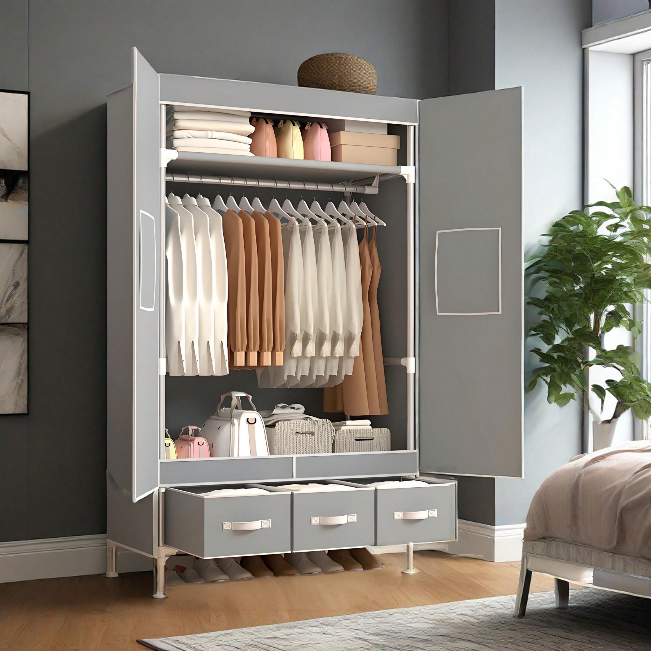 Lemari Pakaian Portabel, Organ - Wardrobe Closet Portable Fabric Cover ulasan dan harga