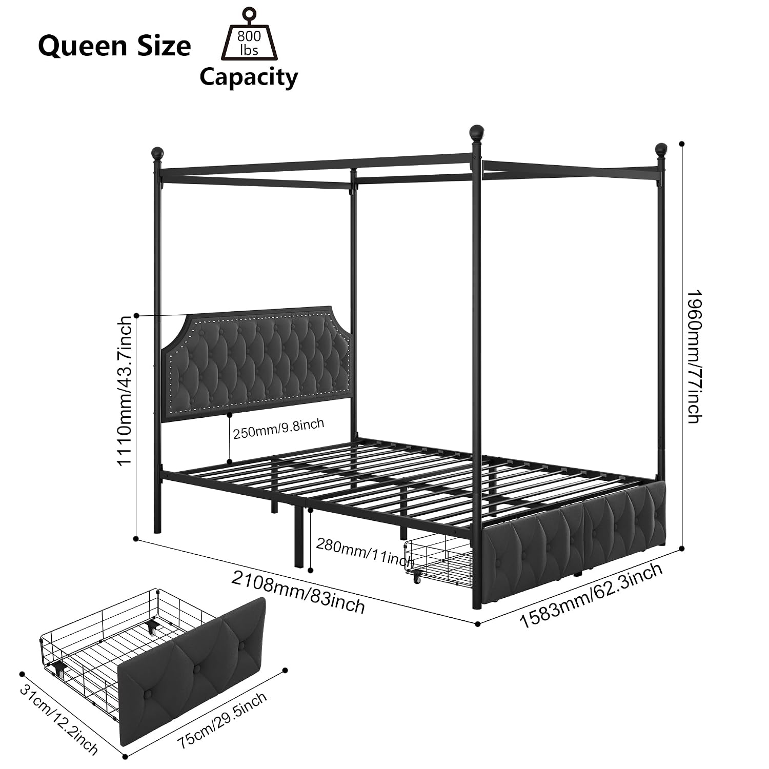 Rangka Tempat Tidur Queen Cano - Canopy Bed Frame Metal Queen ulasan dan harga