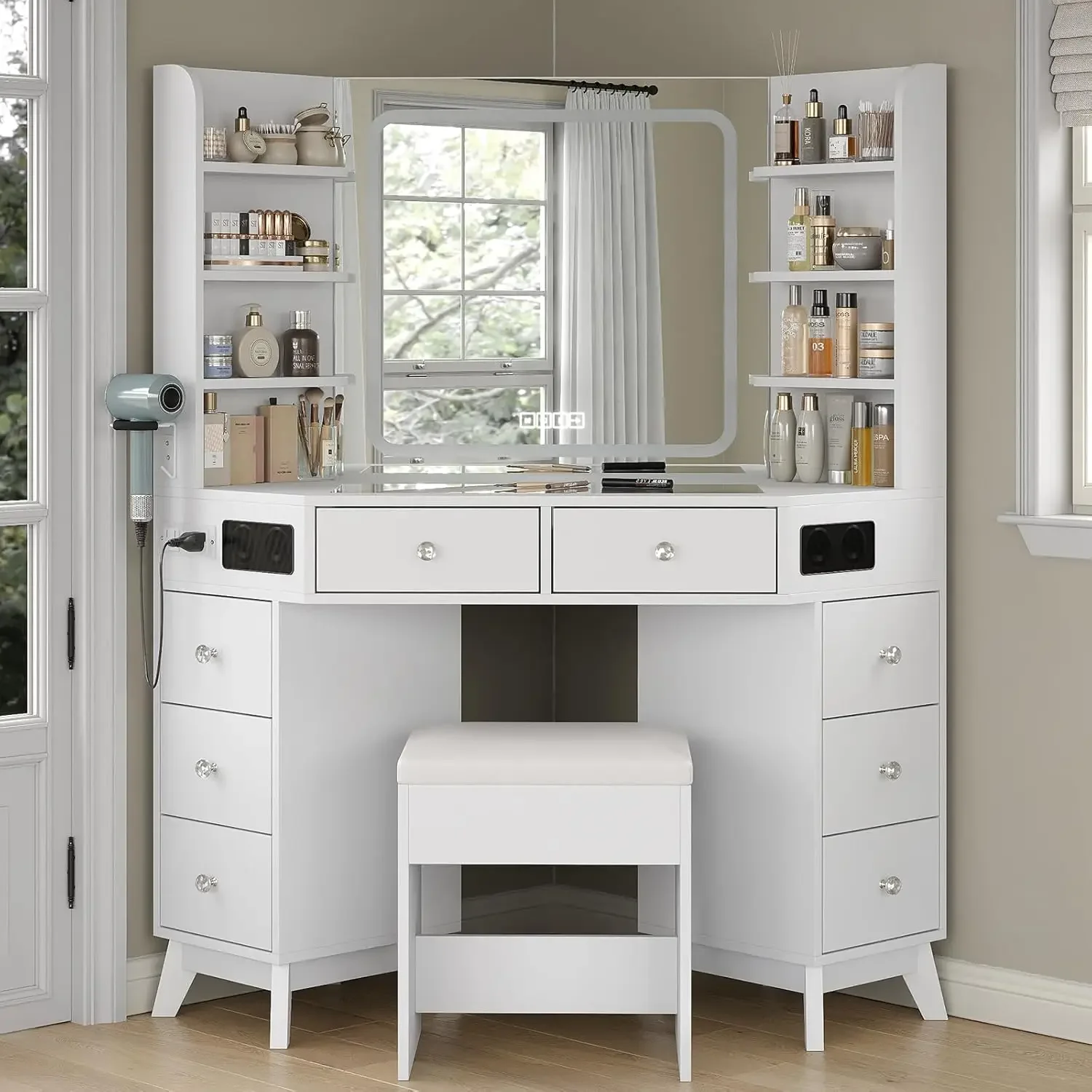 Meja Rias Sudut dengan Speaker - Dressing Table Vanity With Lighted Mirror ulasan dan harga
