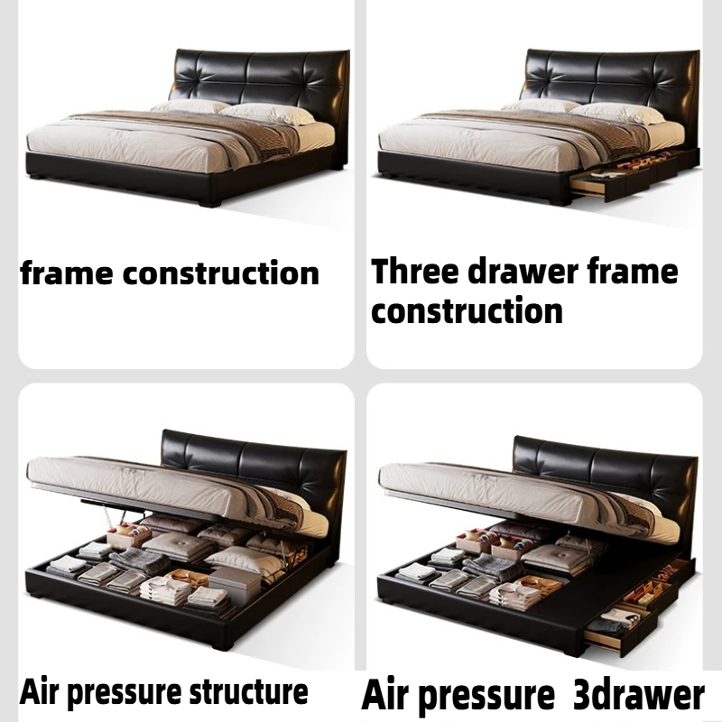 Tempat Tidur Kulit PU Hitam Ga - King Size Bed Frame With Storage Drawers ulasan dan harga