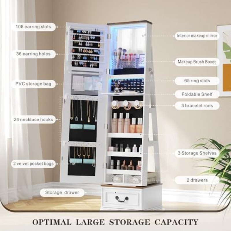 360 ° Lemari Perhiasan Putar d - Full Length Mirror Jewelry Armoire ulasan dan harga