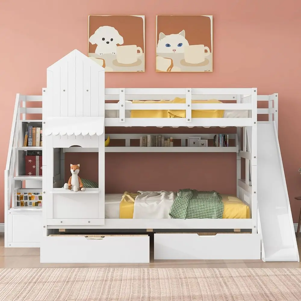 Tempat Tidur Tingkat Twin Over - Bunk Bed With Stairs And Slide ulasan dan harga