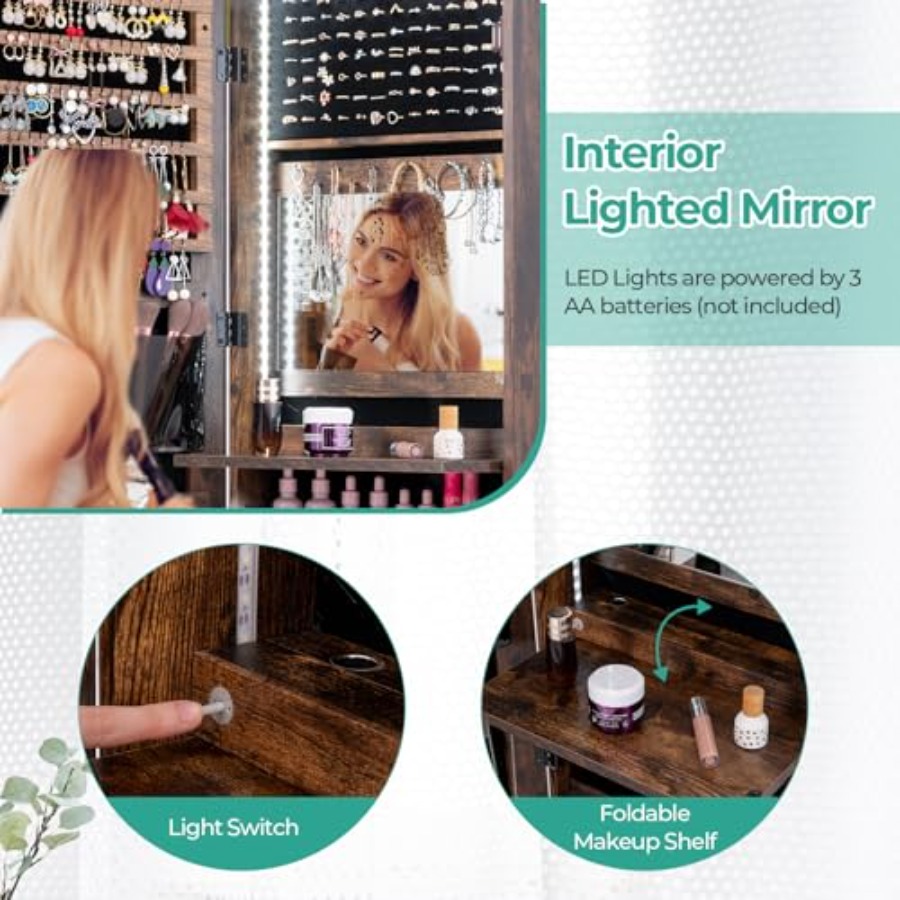 Lemari perhiasan LED 47 untuk  - Full Length Mirror Jewelry Armoire ulasan dan harga