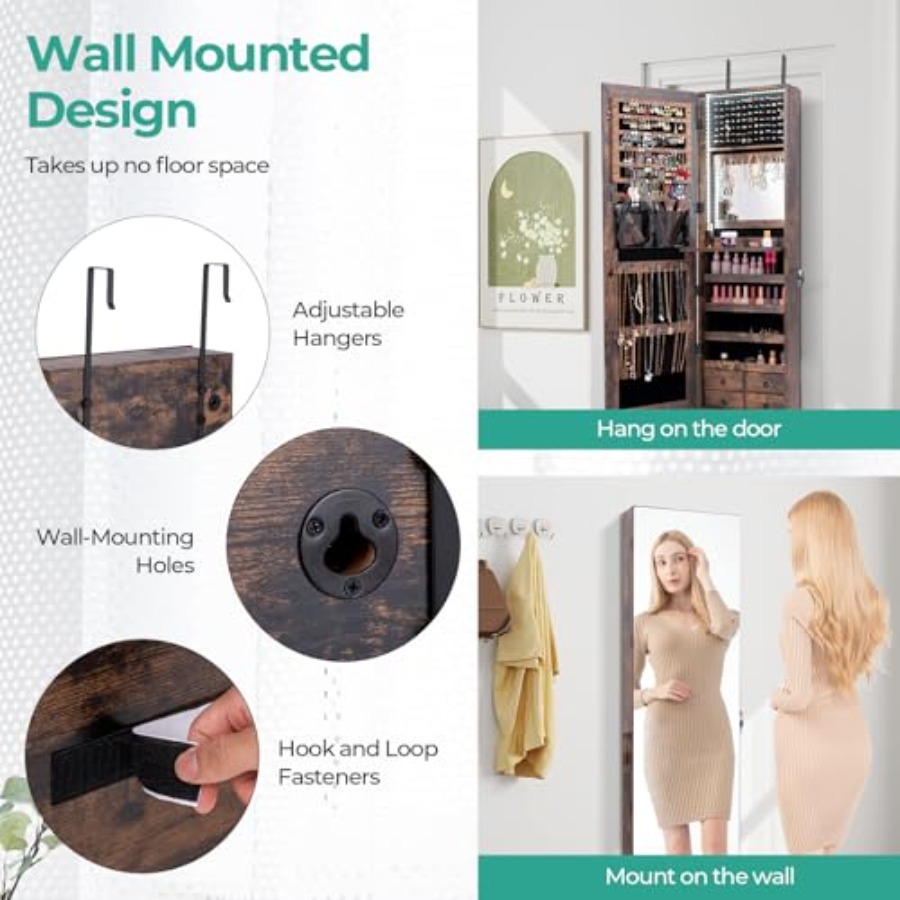 Lemari perhiasan LED 47 untuk  - Full Length Mirror Jewelry Armoire ulasan dan harga