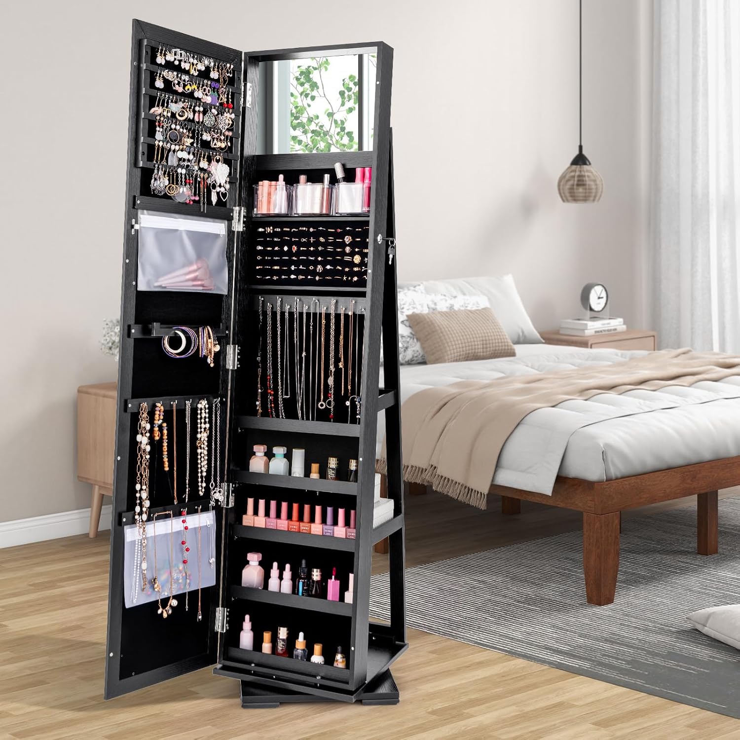 Lemari Perhiasan Hitam Beroda, - Full Length Mirror Jewelry Armoire ulasan dan harga