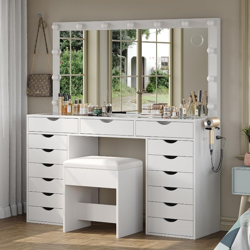 Meja Rias Yanosaku dengan Cerm - Dressing Table Vanity With Lighted Mirror ulasan dan harga