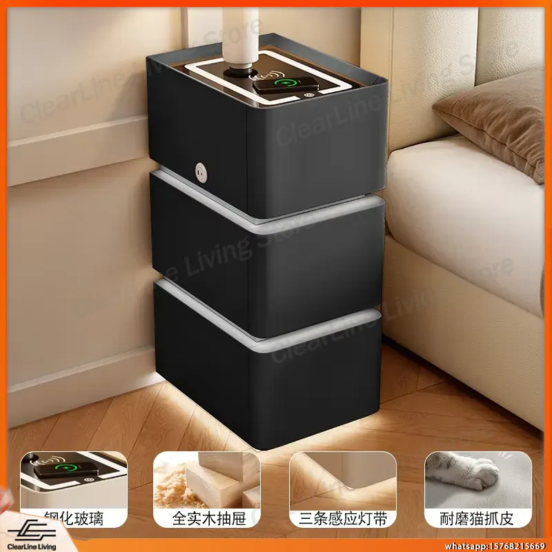 Meja Nakas Ultra Tipis 3 Tingk - Floating Nightstand With Led Light ulasan dan harga