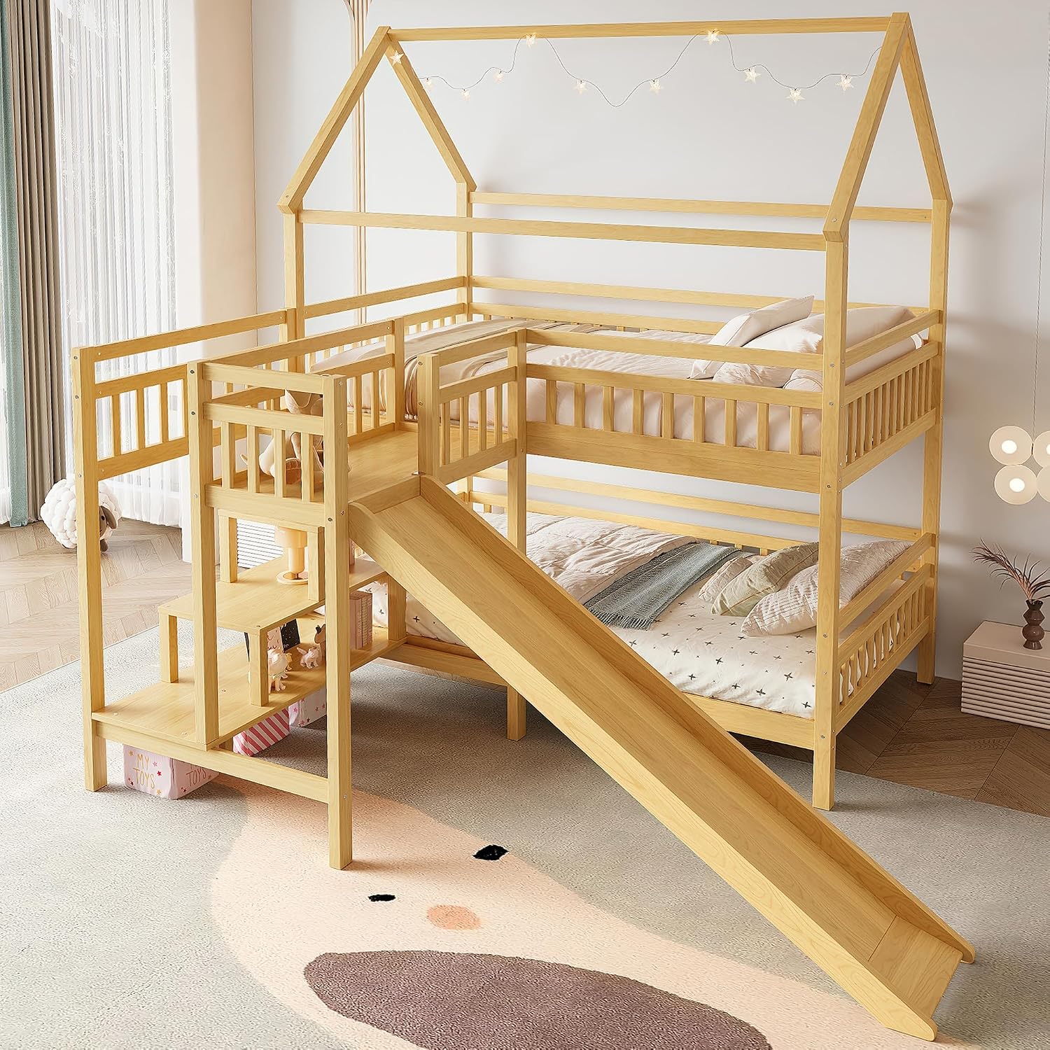 Tempat Tidur Tingkat Ukuran Fu - Bunk Bed With Stairs And Slide ulasan dan harga